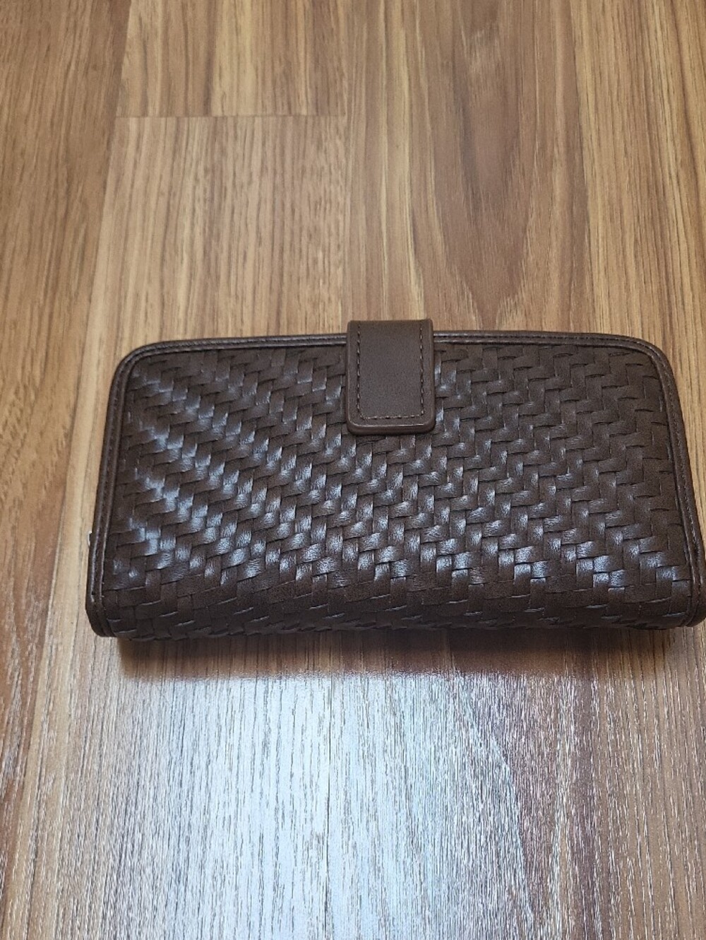 Woven Zip-Around Wallet in Dark Brown